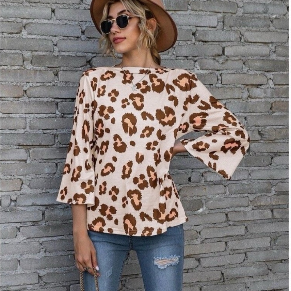 Leopard Print Bell Sleeve Top